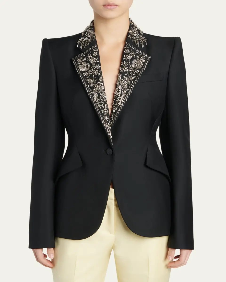 Alexander McQueen Beaded Lapel Single-Breasted Jacket | Thumbnail 4 Alexander McQueen Beaded Lapel Single-Breasted Jacket | Thumbnail 4