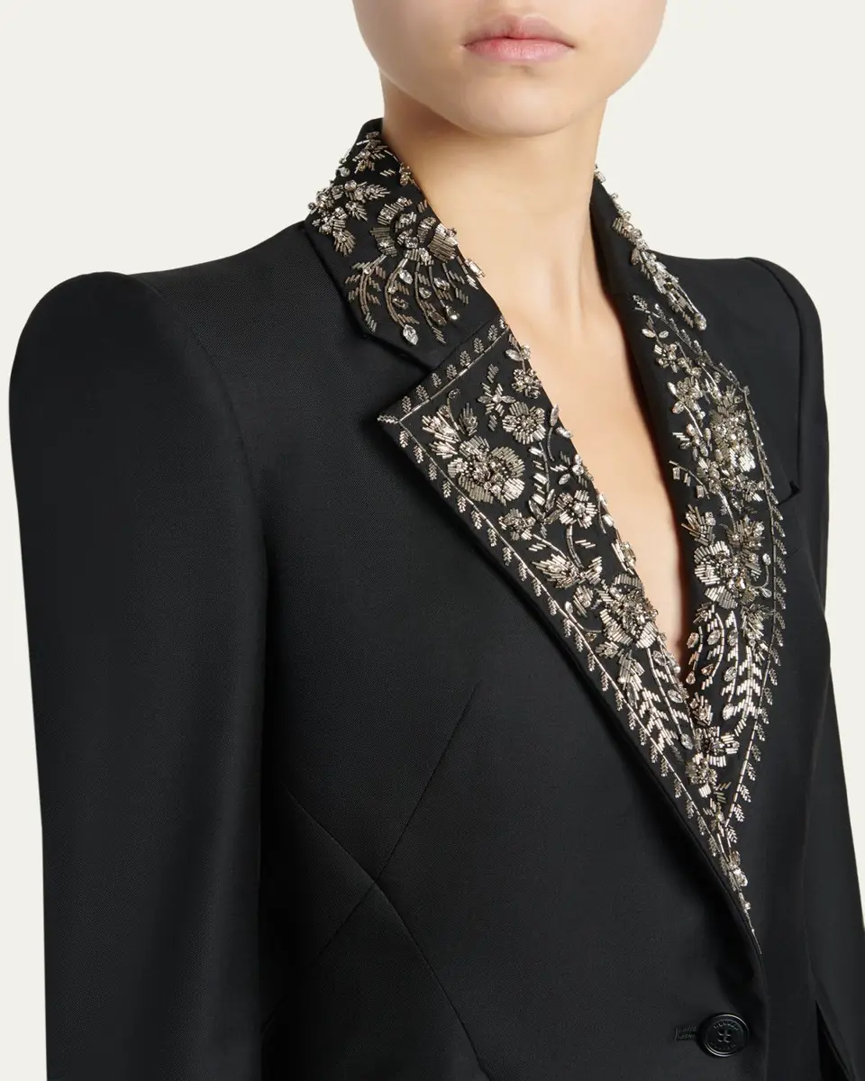 Alexander McQueen Beaded Lapel Single-Breasted Jacket | Thumbnail 5 Alexander McQueen Beaded Lapel Single-Breasted Jacket | Thumbnail 5