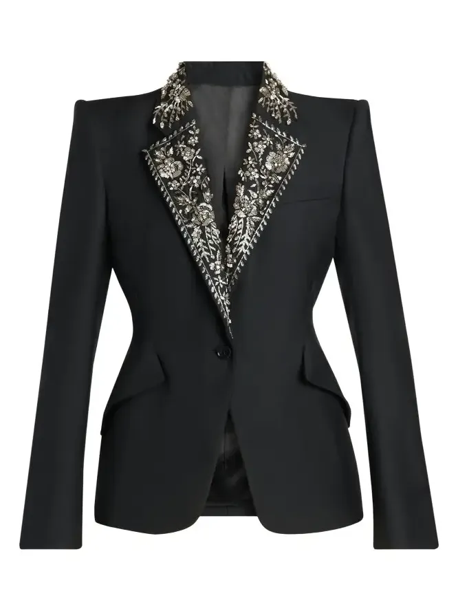 Beaded Lapel Single-Breasted Jacket