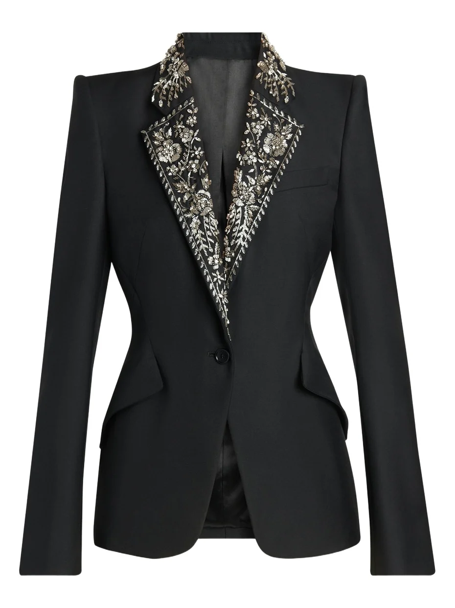Beaded Lapel Single-Breasted Jacket Beaded Lapel Single-Breasted Jacket