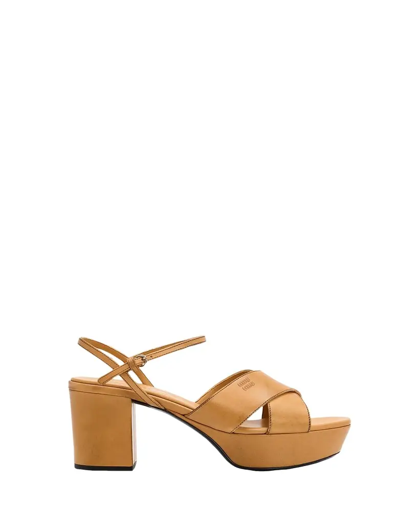 Miu Miu Waxed Leather Platform Sandals | Image 1 Miu Miu Waxed Leather Platform Sandals | Image 1