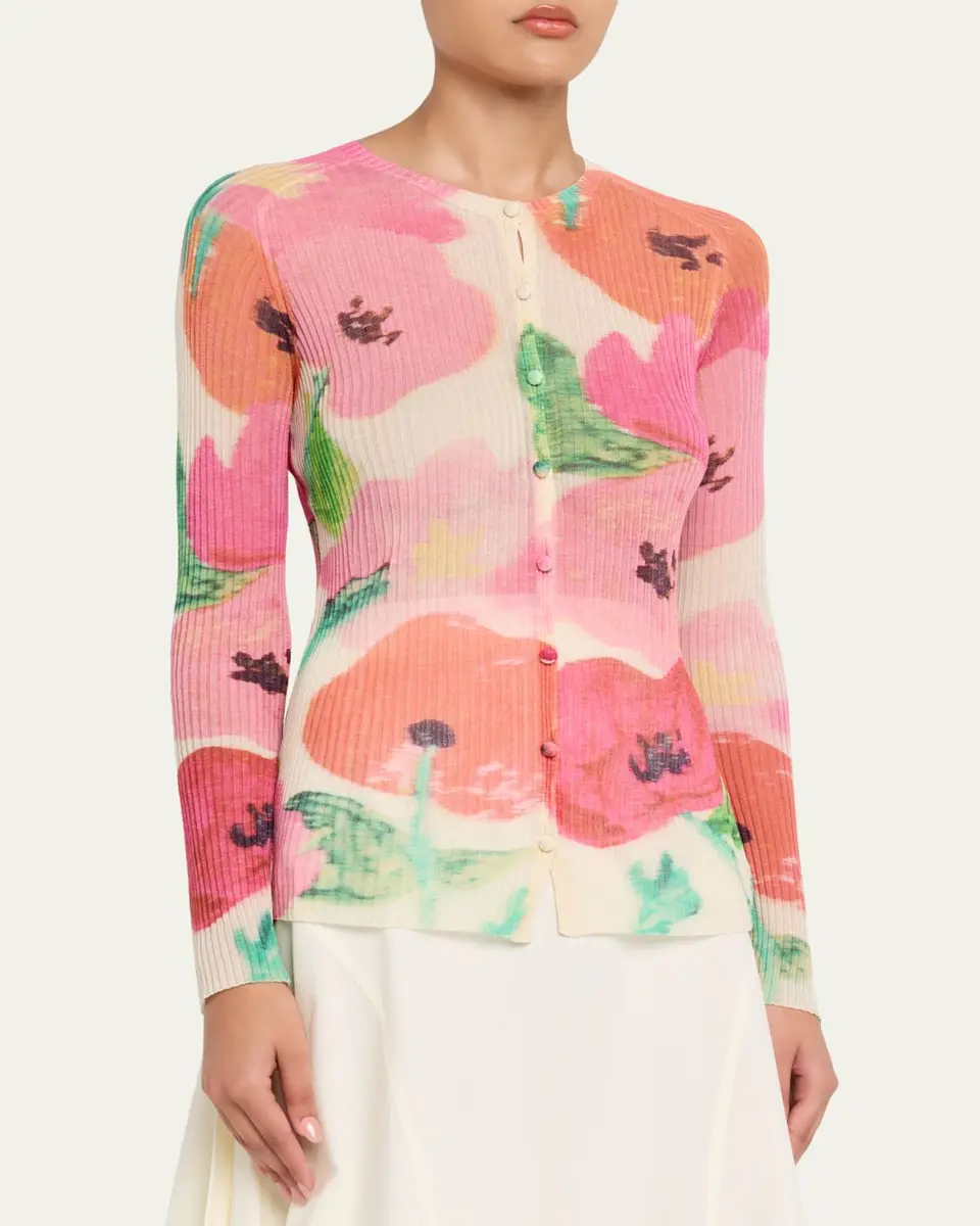 Lafayette 148 New York Floral-Print Rib Knit Cardigan | Thumbnail 4 Lafayette 148 New York Floral-Print Rib Knit Cardigan | Thumbnail 4