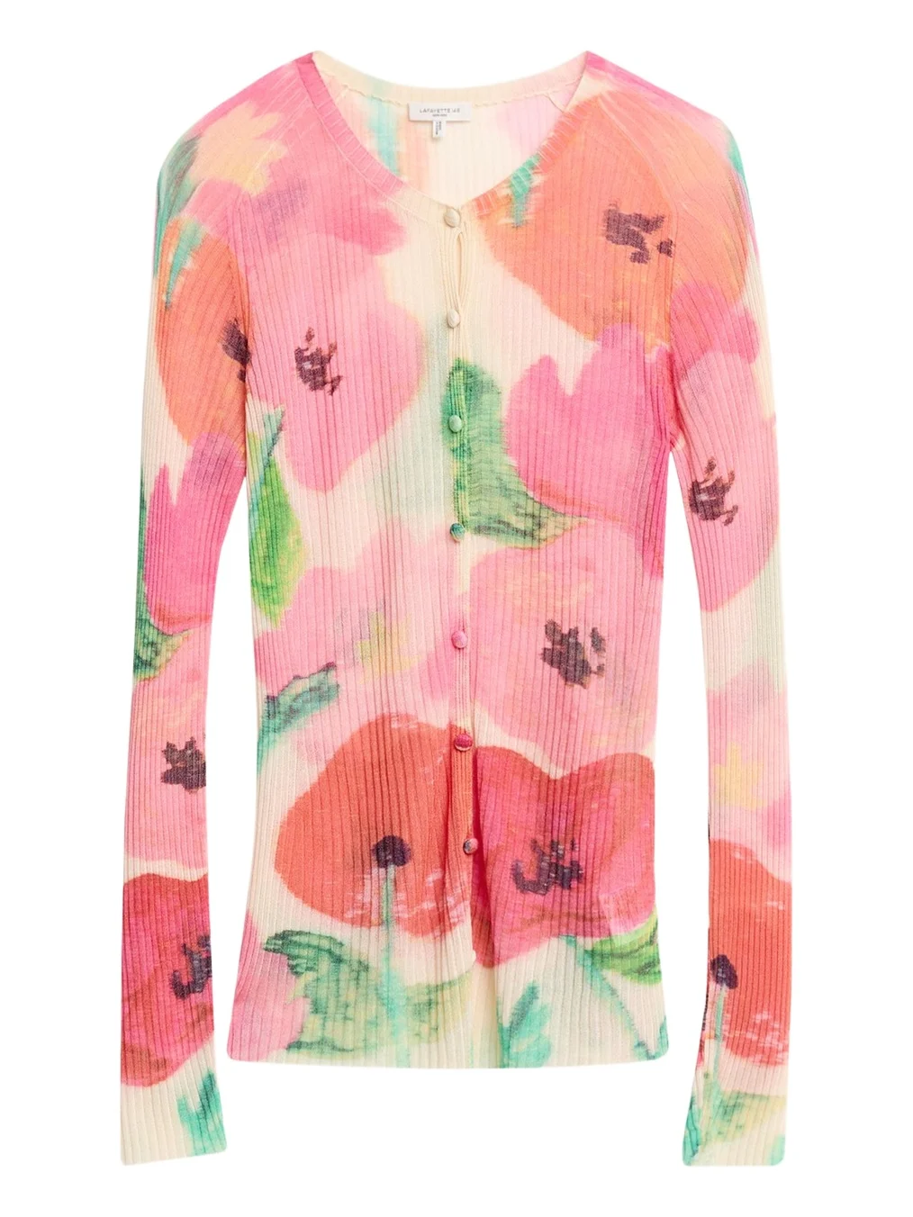 Floral-Print Rib Knit Cardigan