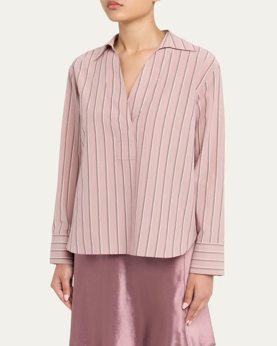 Vince Pinstripe Long-Sleeve Popover Shirt | Thumbnail 4 Vince Pinstripe Long-Sleeve Popover Shirt | Thumbnail 4