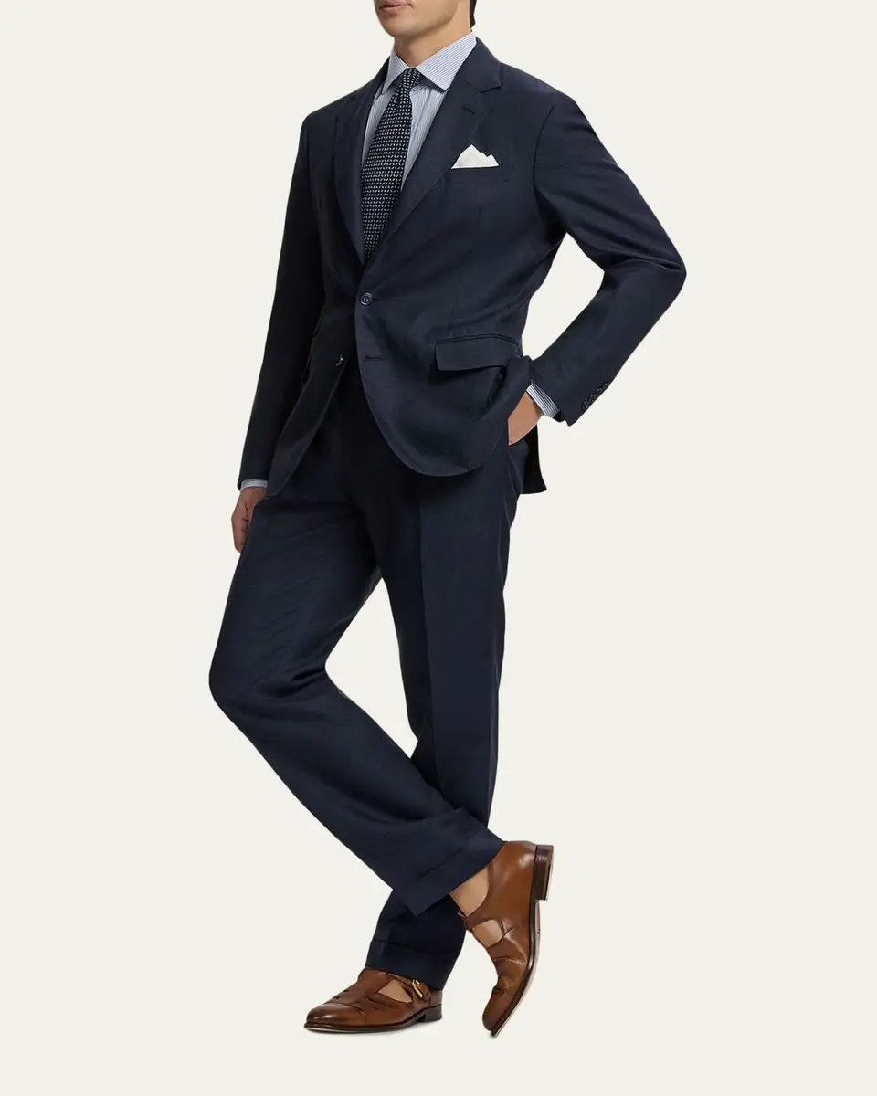 Ralph Lauren Purple Label Men's Cashmere and Silk Glen Plaid Pleated Trousers | Thumbnail 2 Ralph Lauren Purple Label Men's Cashmere and Silk Glen Plaid Pleated Trousers | Thumbnail 2