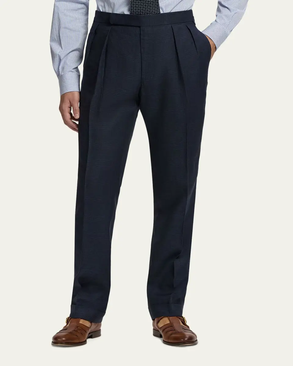 Ralph Lauren Purple Label Men's Cashmere and Silk Glen Plaid Pleated Trousers | Thumbnail 4 Ralph Lauren Purple Label Men's Cashmere and Silk Glen Plaid Pleated Trousers | Thumbnail 4