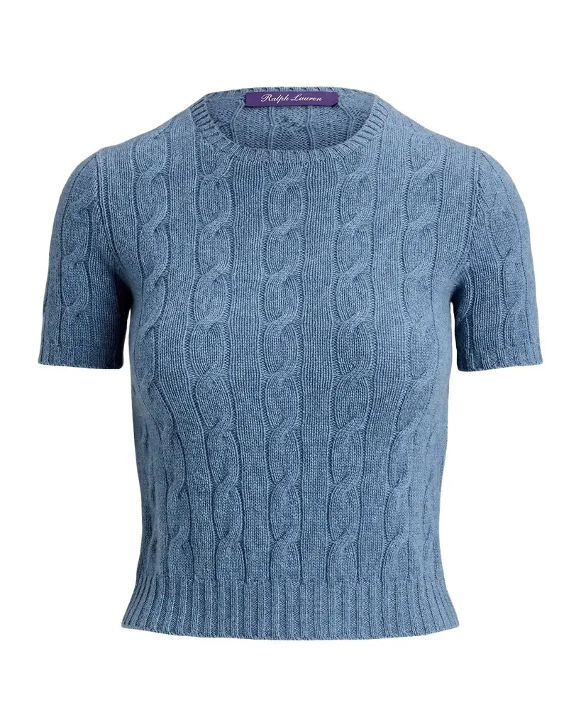 Ralph Lauren Collection Cable-Knit Cashmere Cropped Sweater | Image 1 Ralph Lauren Collection Cable-Knit Cashmere Cropped Sweater | Image 1