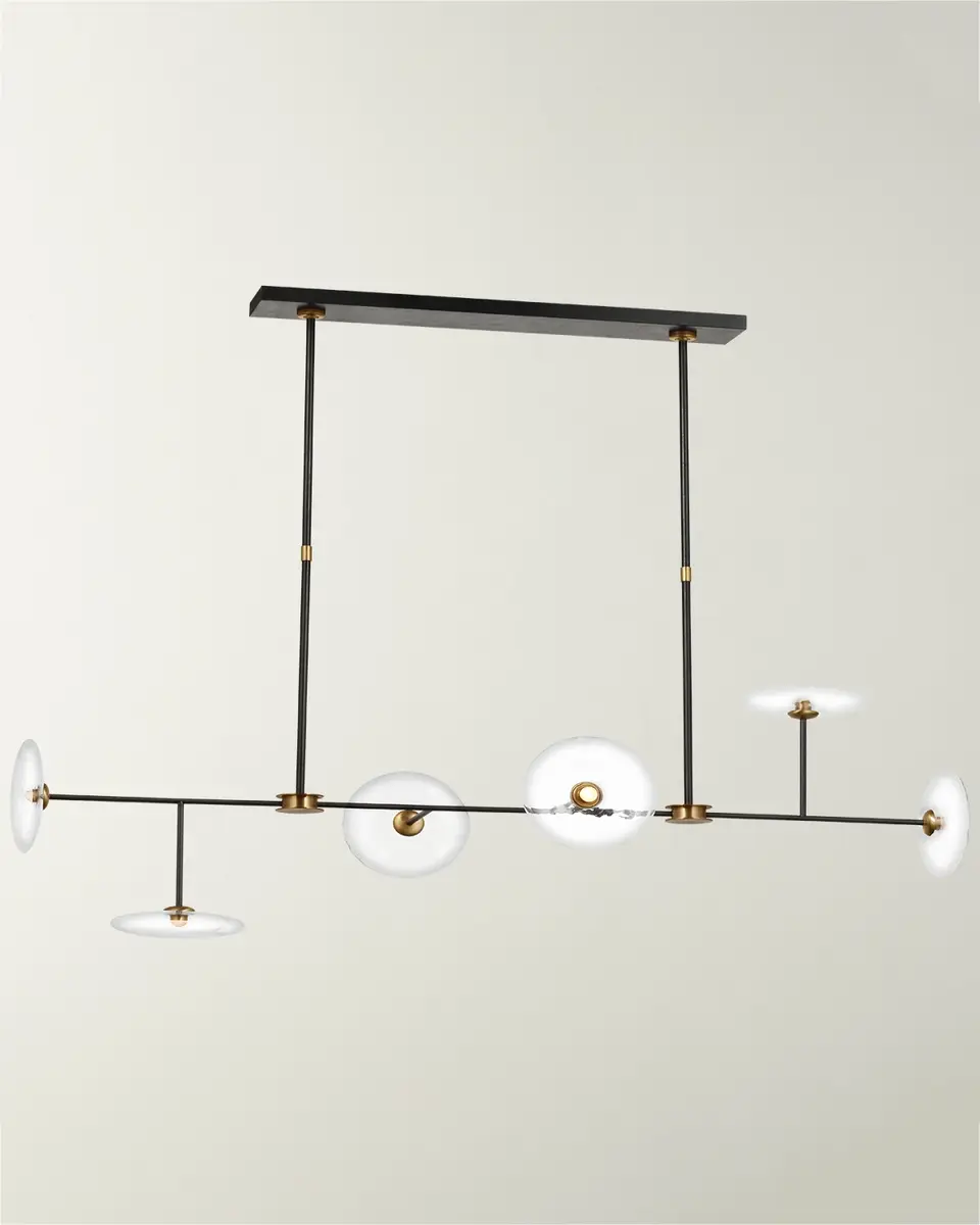 Visual Comfort Signature Calvino Large Linear Chandelier In Aged Iron And Hand-Rubbed Antique Brass With Clear Glass By Ian K. Fowler | Thumbnail 2 Visual Comfort Signature Calvino Large Linear Chandelier In Aged Iron And Hand-Rubbed Antique Brass With Clear Glass By Ian K. Fowler | Thumbnail 2