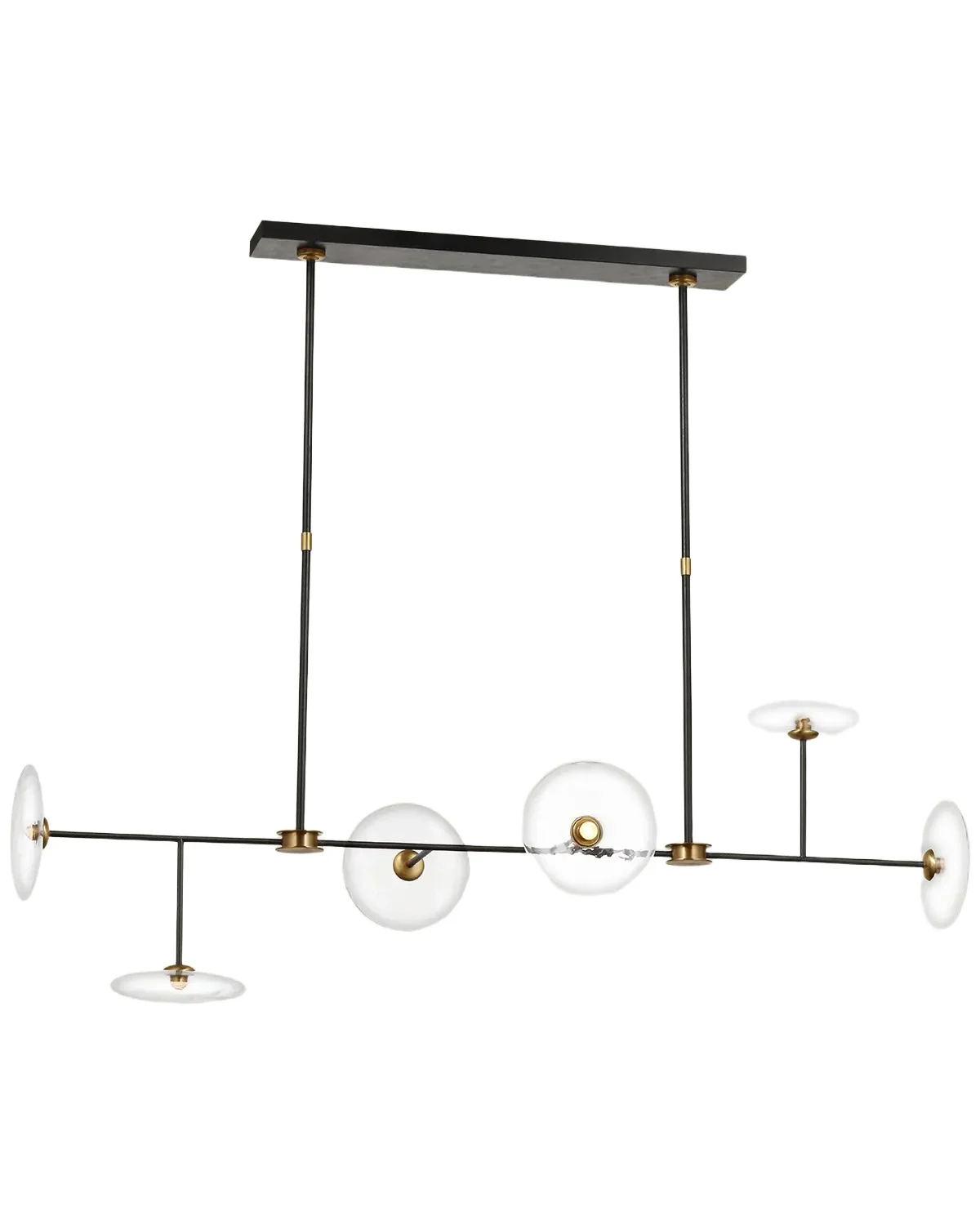 Visual Comfort Signature Calvino Large Linear Chandelier In Aged Iron And Hand-Rubbed Antique Brass With Clear Glass By Ian K. Fowler