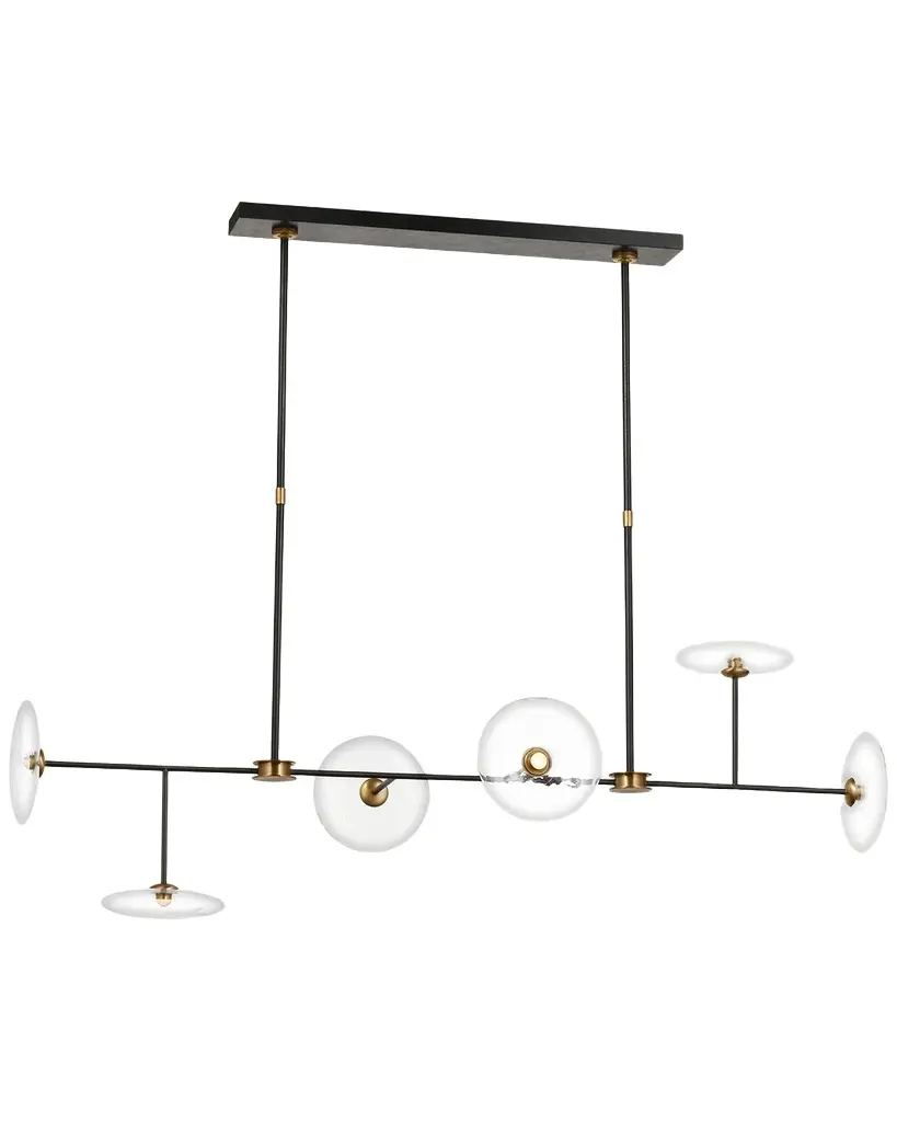 Visual Comfort Signature Calvino Large Linear Chandelier In Aged Iron And Hand-Rubbed Antique Brass With Clear Glass By Ian K. Fowler | Image 1 Visual Comfort Signature Calvino Large Linear Chandelier In Aged Iron And Hand-Rubbed Antique Brass With Clear Glass By Ian K. Fowler | Image 1