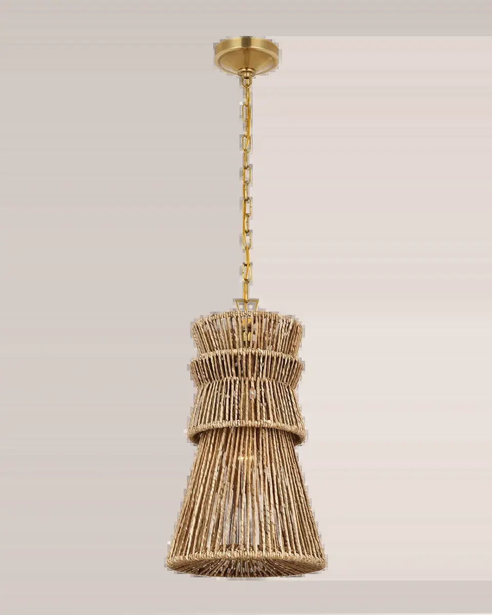 Visual Comfort Signature Antigua 13" Pendant Light in Antiqued Brass & Natural Abaca by Chapman & Myers | Thumbnail 2 Visual Comfort Signature Antigua 13" Pendant Light in Antiqued Brass & Natural Abaca by Chapman & Myers | Thumbnail 2