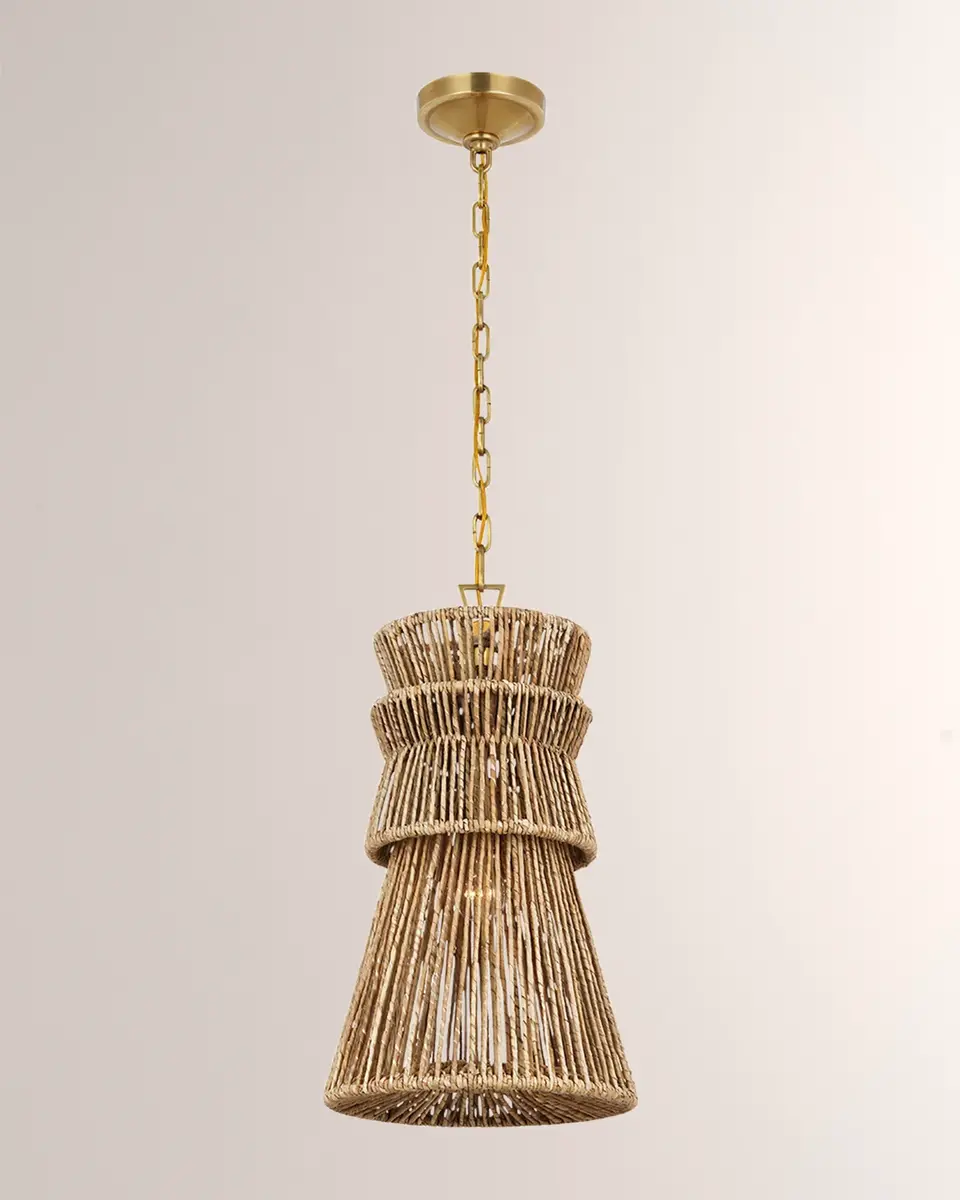 Visual Comfort Signature Antigua 13" Pendant Light in Antiqued Brass & Natural Abaca by Chapman & Myers | Thumbnail 3 Visual Comfort Signature Antigua 13" Pendant Light in Antiqued Brass & Natural Abaca by Chapman & Myers | Thumbnail 3