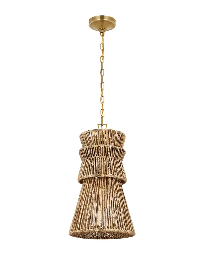 Visual Comfort Signature Antigua 13" Pendant Light in Antiqued Brass & Natural Abaca by Chapman & Myers