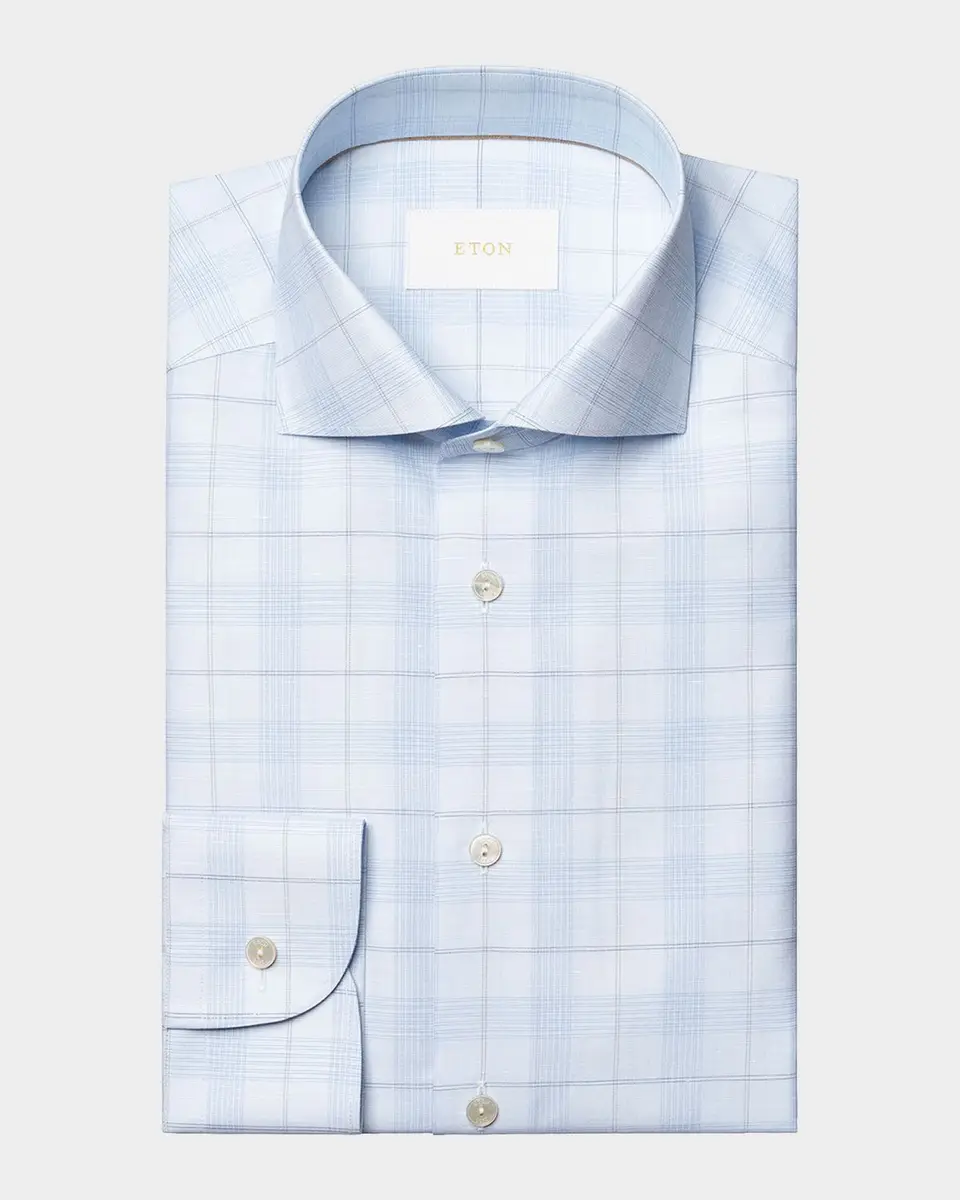 Eton Men's Elevated Check Cotton Linen Contemporary-Fit Dress Shirt | Thumbnail 2 Eton Men's Elevated Check Cotton Linen Contemporary-Fit Dress Shirt | Thumbnail 2