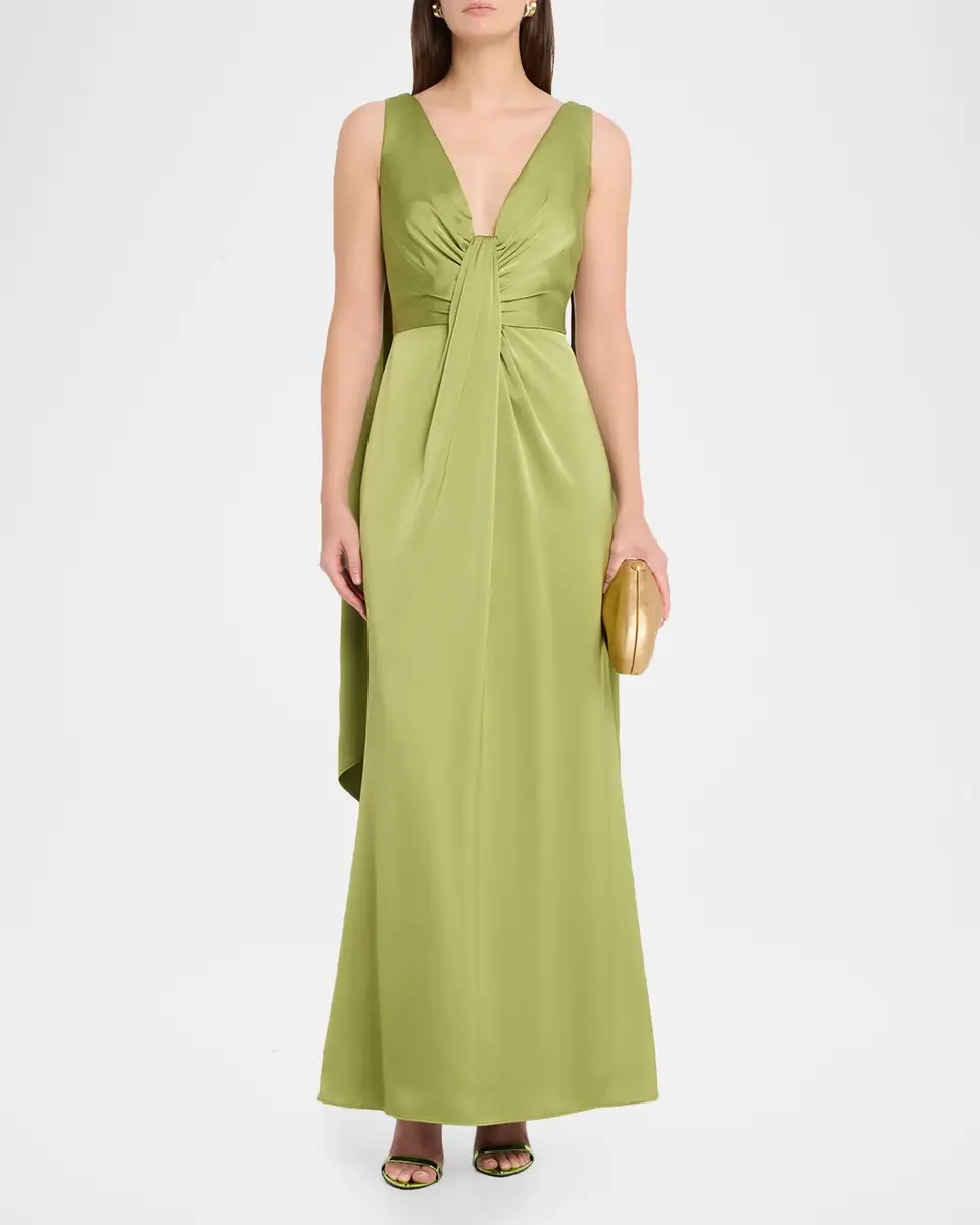 Aidan Mattox Draped Plunging Crepe Back Satin Gown | Thumbnail 2 Aidan Mattox Draped Plunging Crepe Back Satin Gown | Thumbnail 2