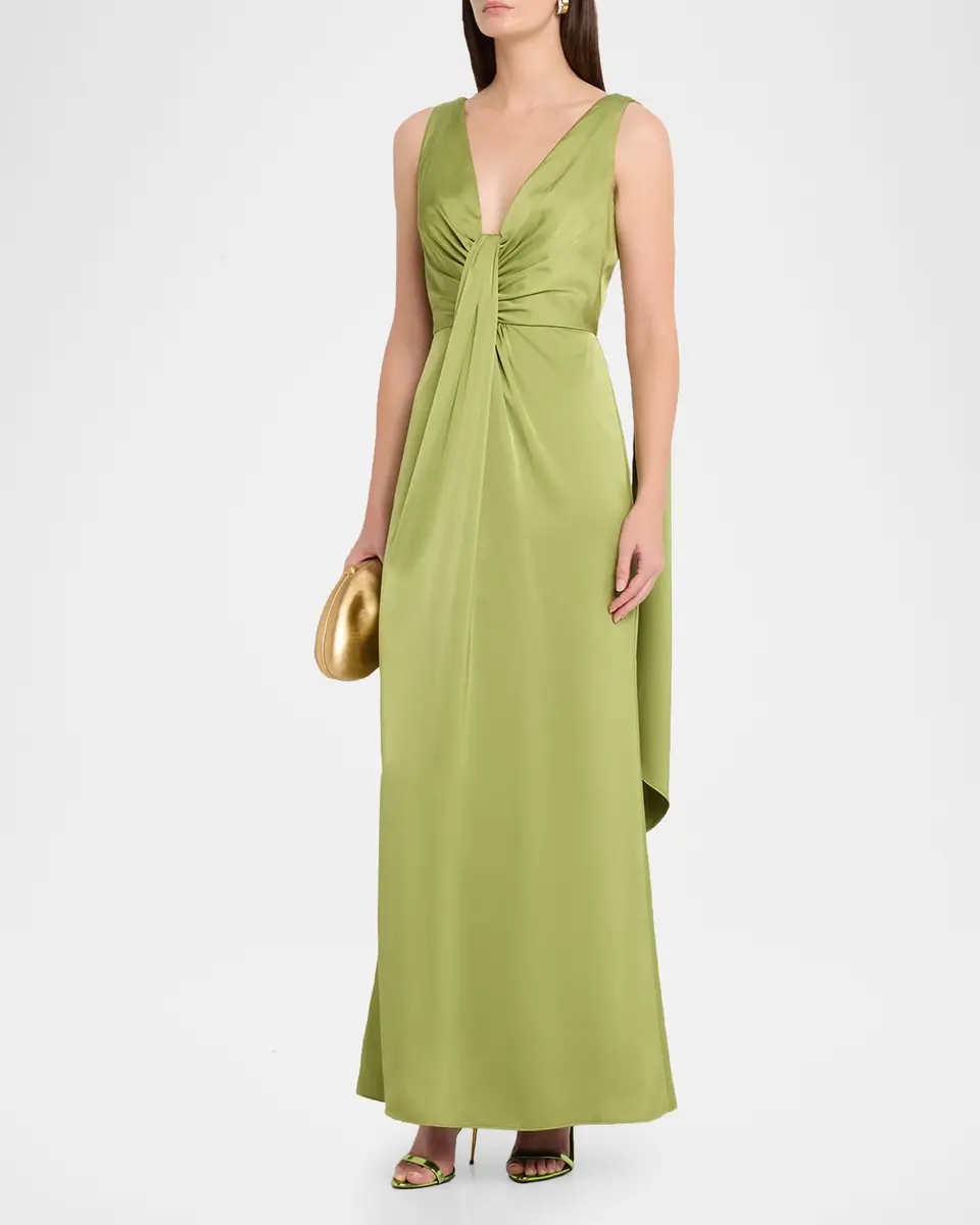 Aidan Mattox Draped Plunging Crepe Back Satin Gown | Thumbnail 4 Aidan Mattox Draped Plunging Crepe Back Satin Gown | Thumbnail 4