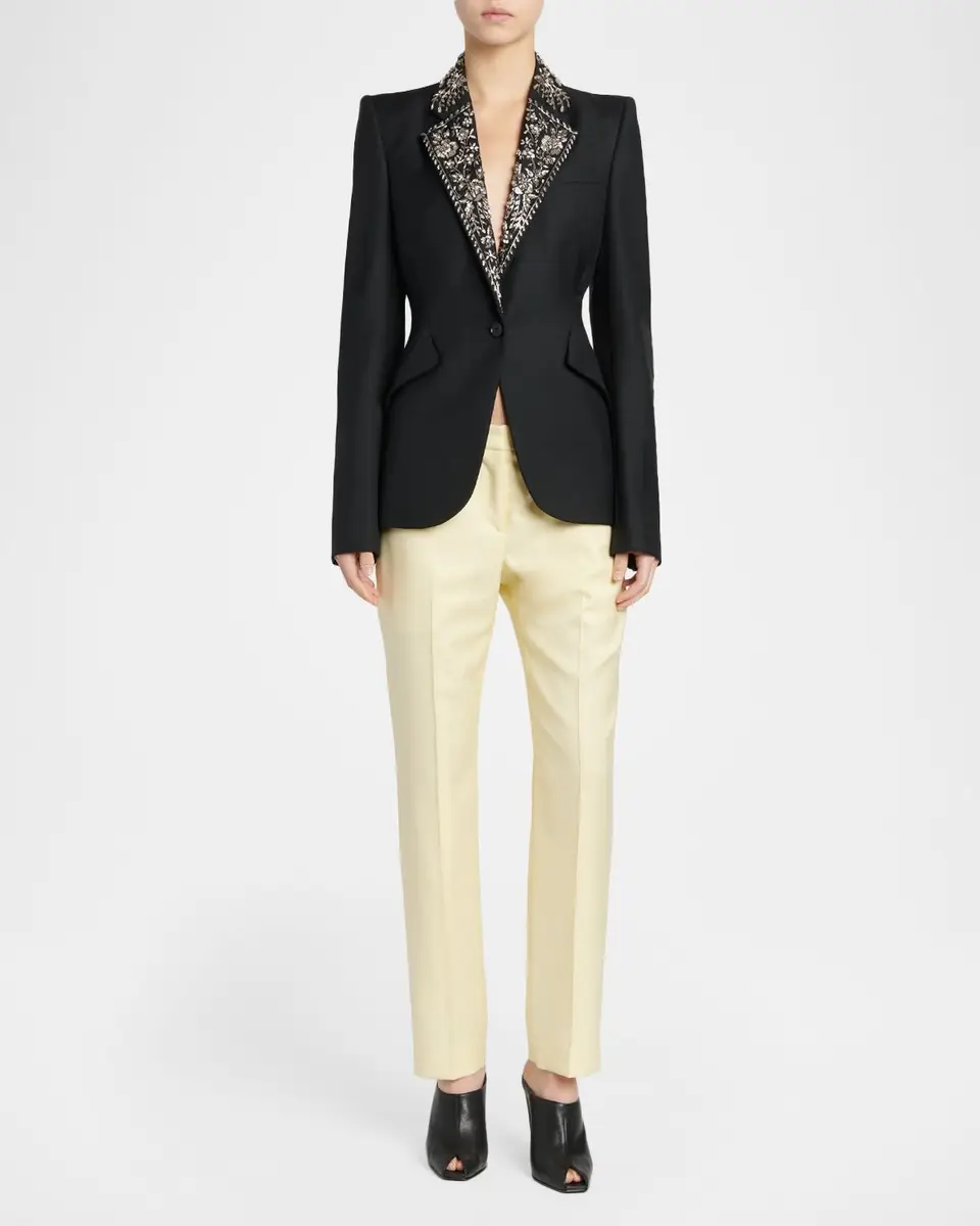 Alexander McQueen Beaded Lapel Single-Breasted Jacket | Thumbnail 2 Alexander McQueen Beaded Lapel Single-Breasted Jacket | Thumbnail 2