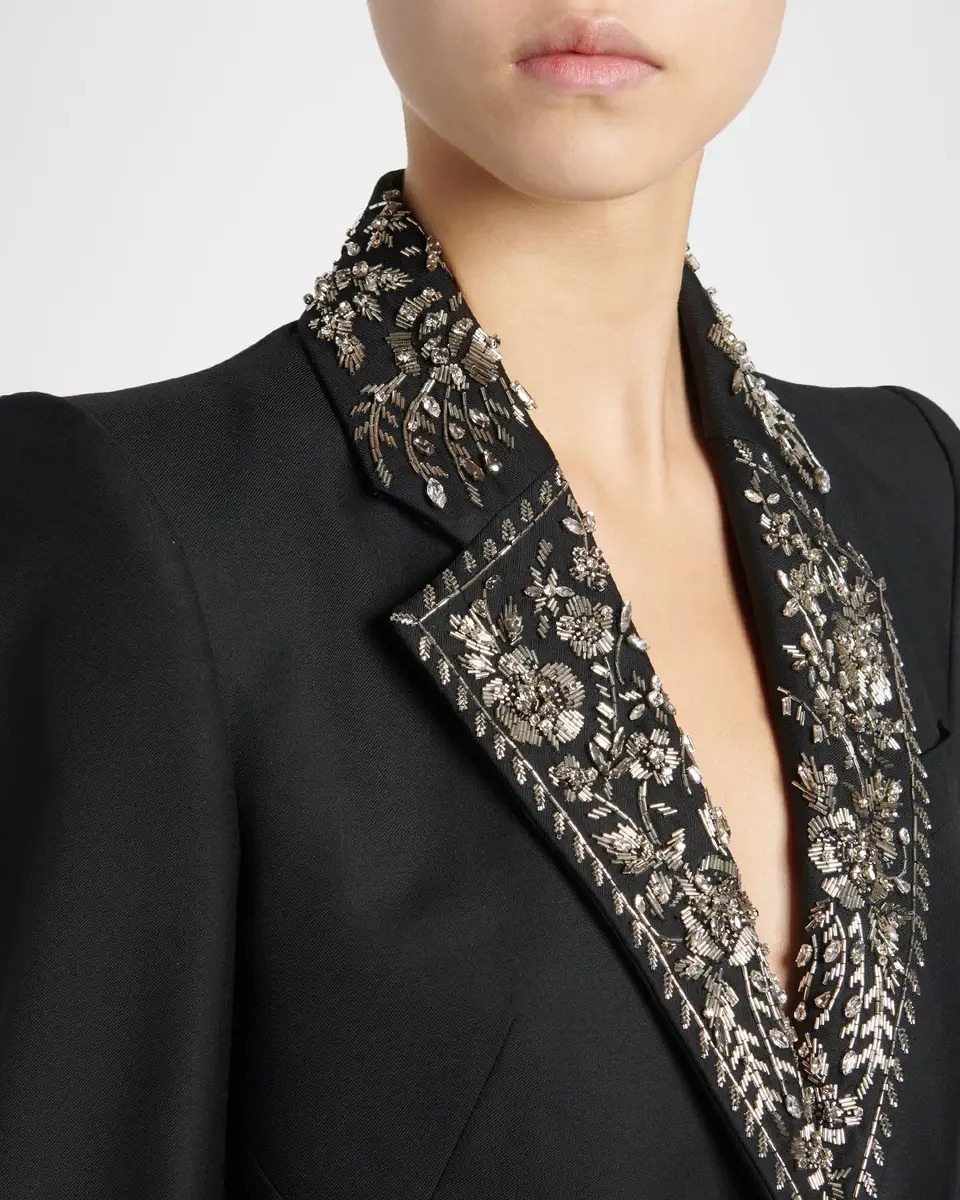 Alexander McQueen Beaded Lapel Single-Breasted Jacket | Thumbnail 5 Alexander McQueen Beaded Lapel Single-Breasted Jacket | Thumbnail 5