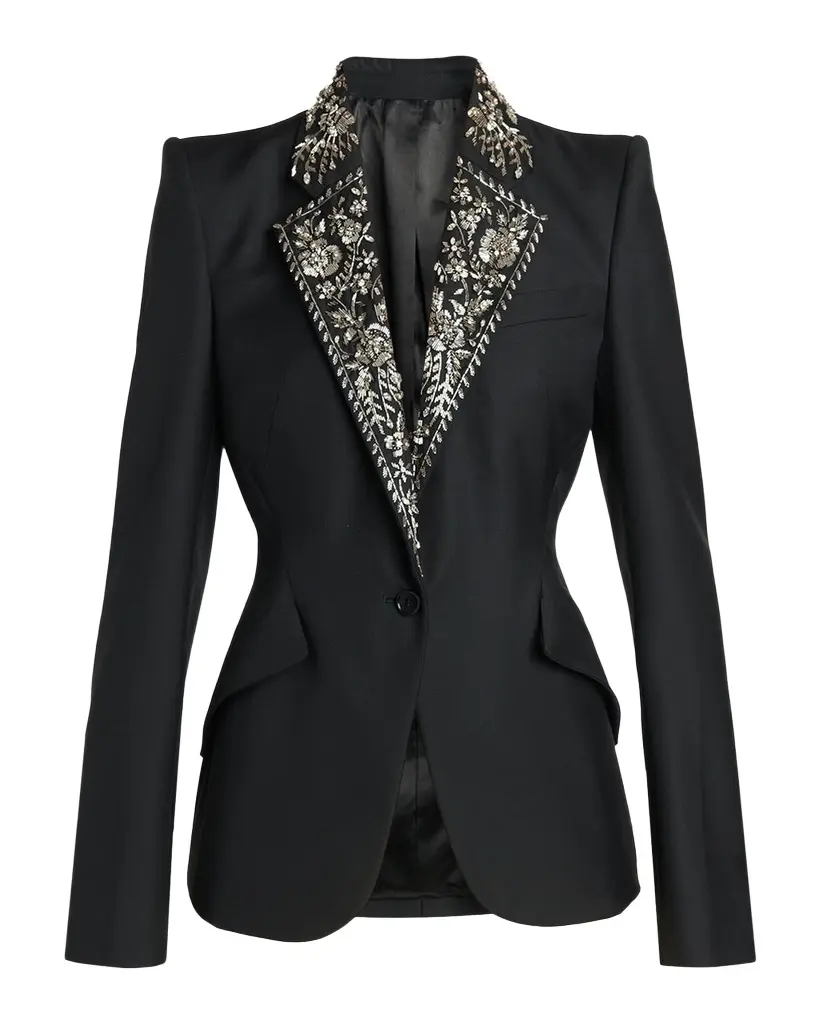 Alexander McQueen Beaded Lapel Single-Breasted Jacket | Image 1 Alexander McQueen Beaded Lapel Single-Breasted Jacket | Image 1