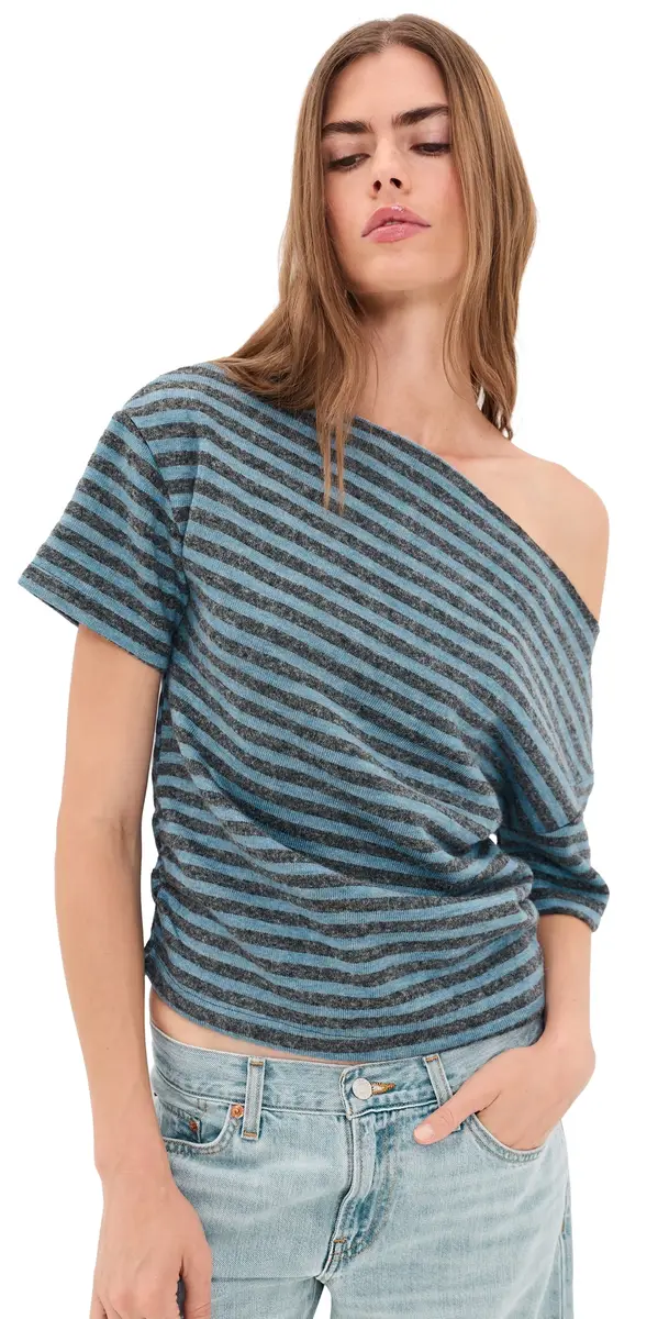 LIONESS Wildlands Tee Grey/Blue Stripe | Image 1 LIONESS Wildlands Tee Grey/Blue Stripe | Image 1