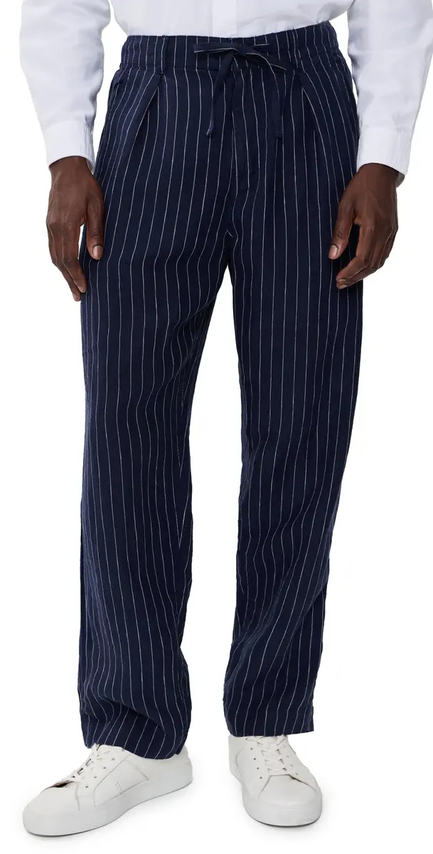 Polo Ralph Lauren Original Label Striped Linen Pleated Relaxed Pants Navy White | Image 1 Polo Ralph Lauren Original Label Striped Linen Pleated Relaxed Pants Navy White | Image 1