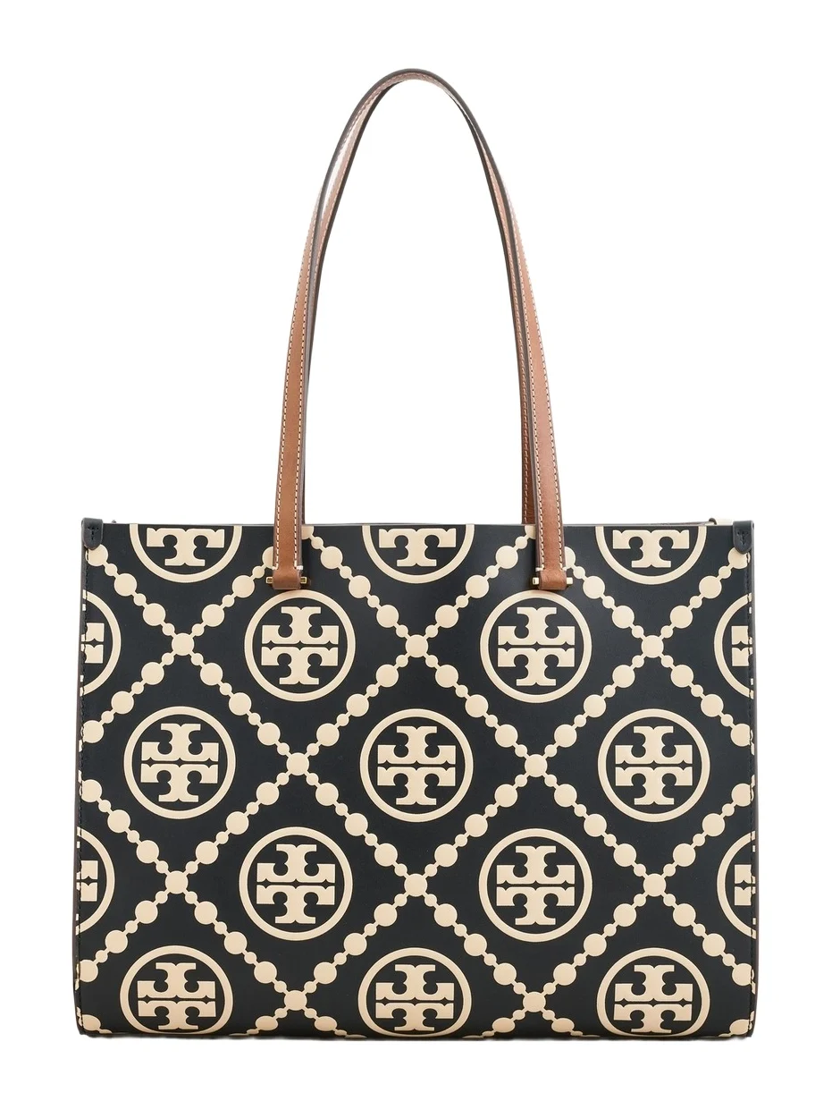 T Monogram Contrast Embossed Tote