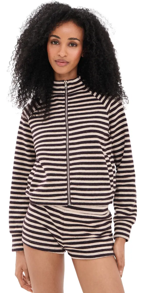LIONESS Bloom Knit Jacket Beige Chocolate Stripe | Image 1 LIONESS Bloom Knit Jacket Beige Chocolate Stripe | Image 1