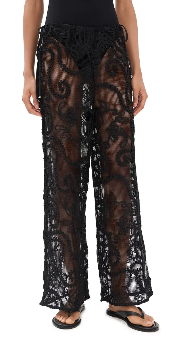 Ganni Embroidered Net Tie Trousers | Image 1 Ganni Embroidered Net Tie Trousers | Image 1
