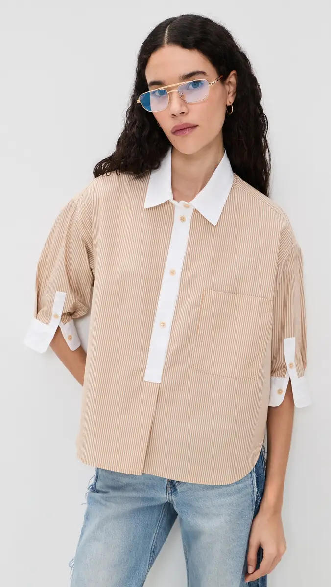 Jamie Haller The Honey Stripe Popover Button Down Shirt | Thumbnail 2 Jamie Haller The Honey Stripe Popover Button Down Shirt | Thumbnail 2