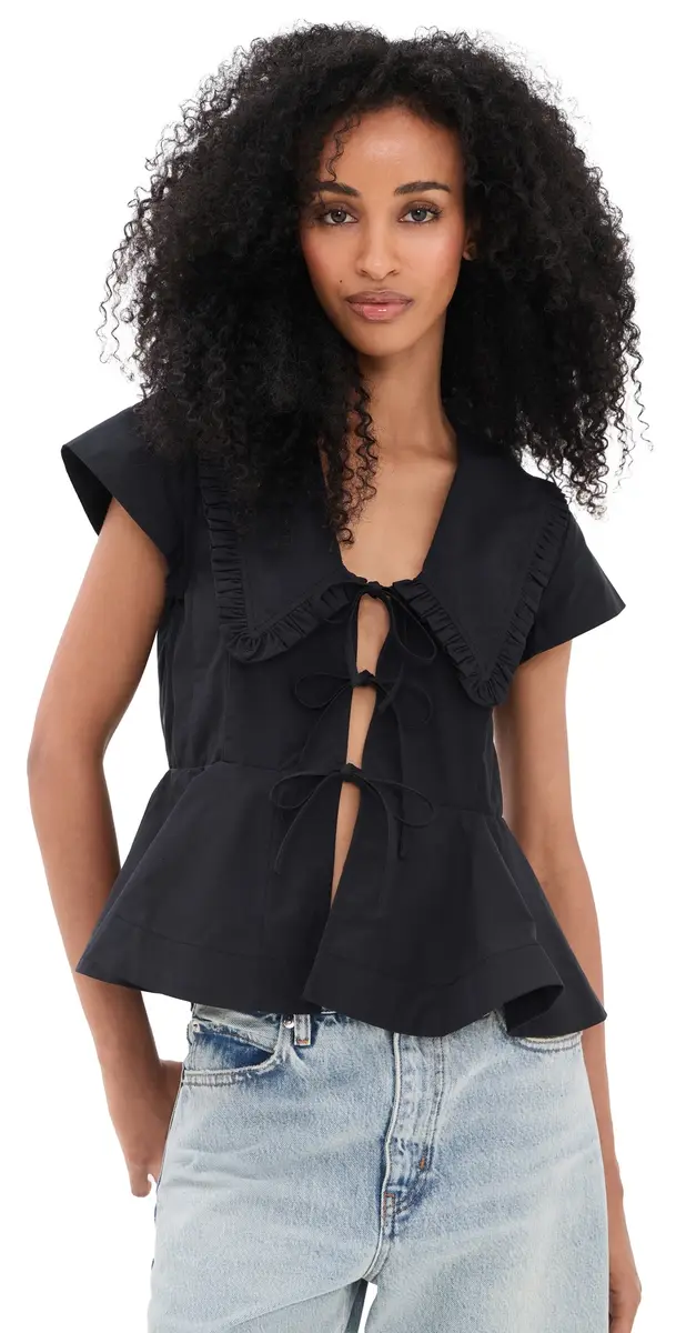 Ganni Regenerative Cotton Poplin Blouse Black | Image 1 Ganni Regenerative Cotton Poplin Blouse Black | Image 1