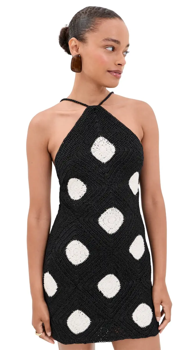 SIMONMILLER Kit Crochet Mini Dress Black/acadamia Polka Dot | Image 1 SIMONMILLER Kit Crochet Mini Dress Black/acadamia Polka Dot | Image 1