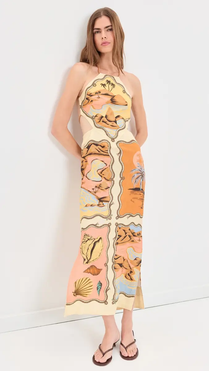 Farm Rio Souvenir Scarf Linen Maxi Dress | Thumbnail 2 Farm Rio Souvenir Scarf Linen Maxi Dress | Thumbnail 2