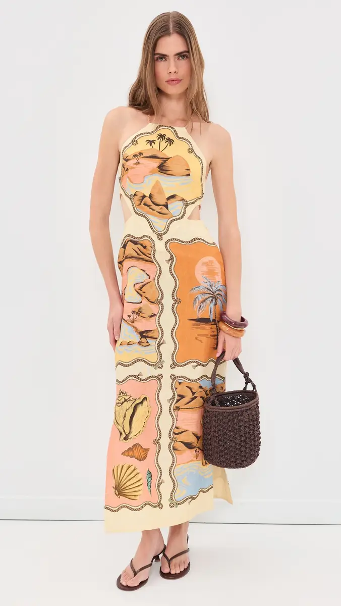 Farm Rio Souvenir Scarf Linen Maxi Dress | Thumbnail 5 Farm Rio Souvenir Scarf Linen Maxi Dress | Thumbnail 5