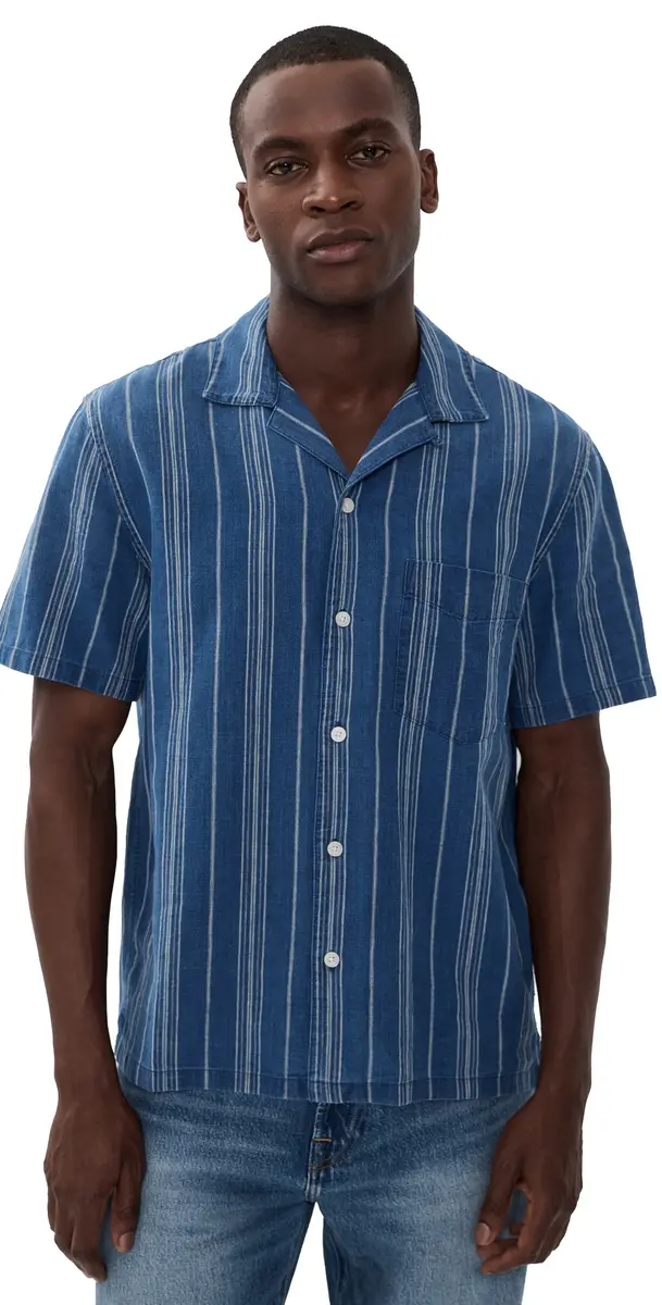 Madewell Short Sleeve Indigo Novelty Shirt Neal tripe | Image 1 Madewell Short Sleeve Indigo Novelty Shirt Neal tripe | Image 1