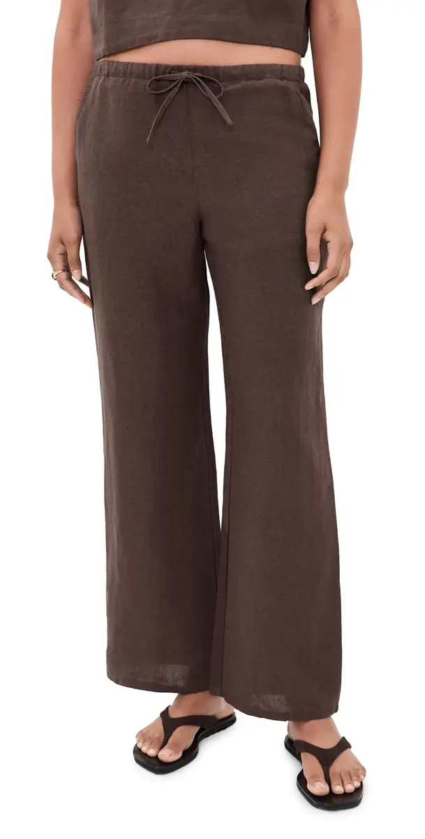 Marine Layer Perfect Linen Drawstring Pants Chocolate S | Image 1 Marine Layer Perfect Linen Drawstring Pants Chocolate S | Image 1