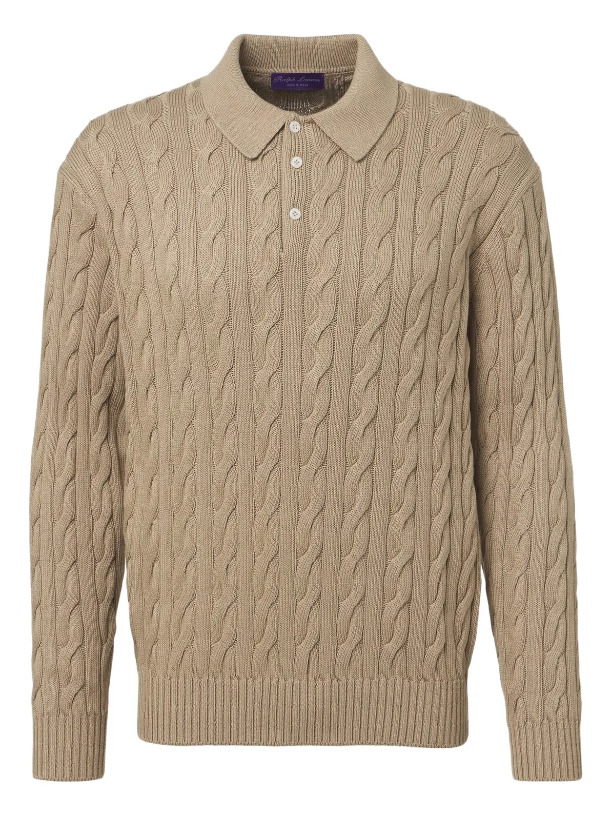 Cable-knit cotton and silk polo sweater Cable-knit cotton and silk polo sweater