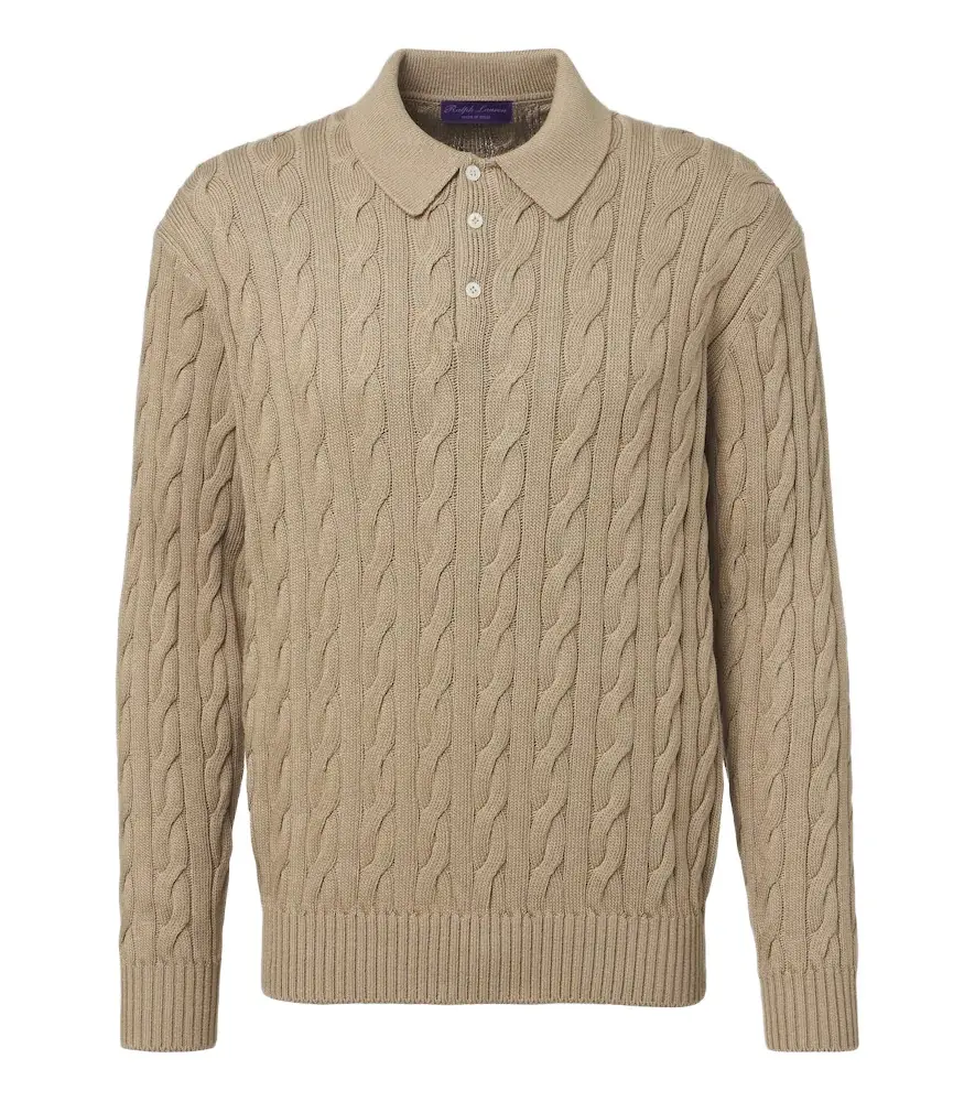 Ralph Lauren Purple Label Cable-knit cotton and silk polo sweater | Image 1 Ralph Lauren Purple Label Cable-knit cotton and silk polo sweater | Image 1