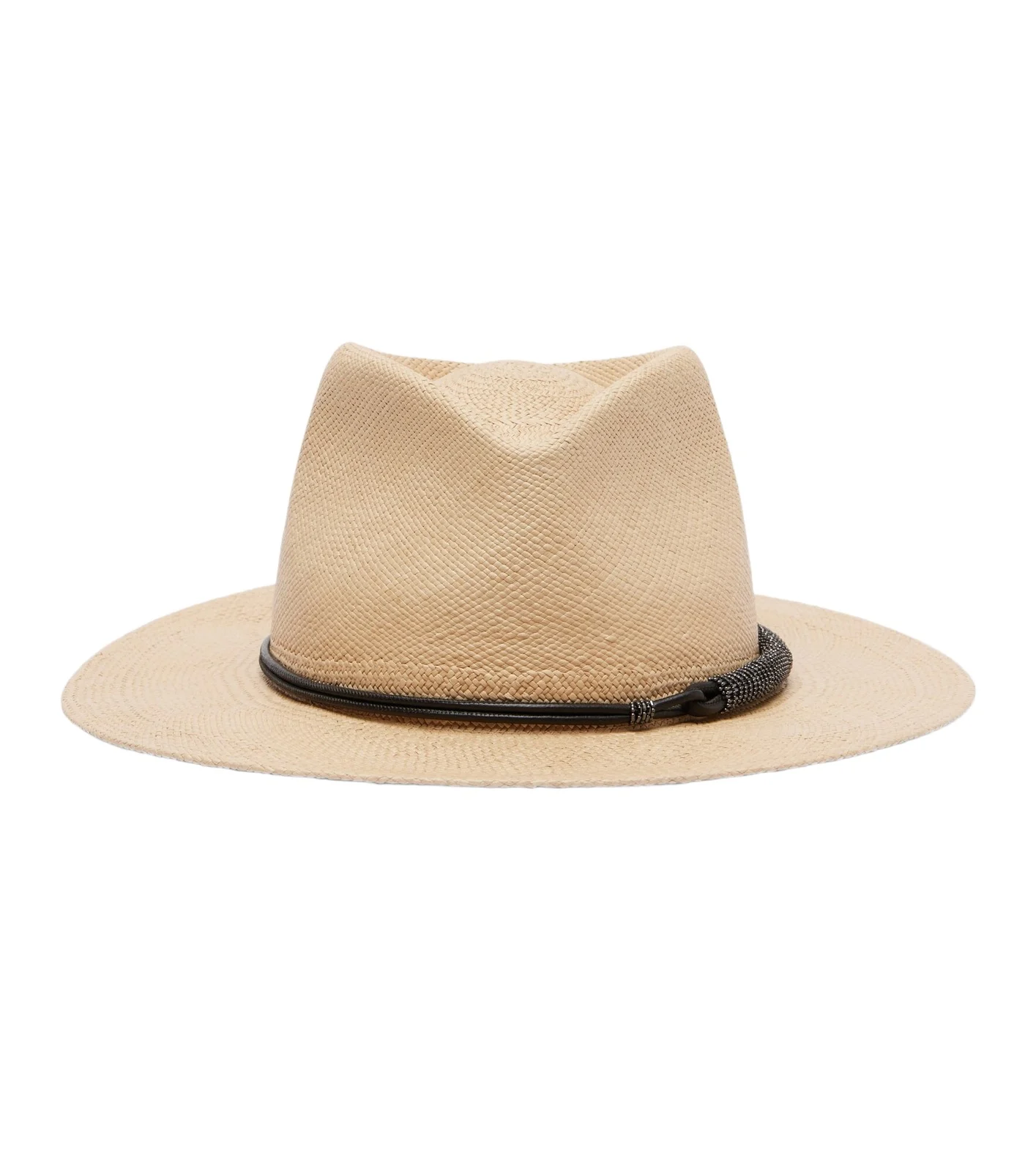 Brunello Cucinelli Monili leather-trimmed straw fedora hat