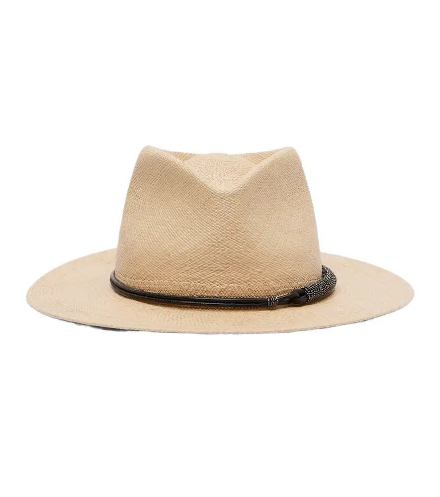 Monili leather-trimmed straw fedora hat
