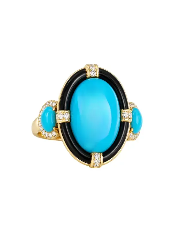 21.24ct Diamond Turquoise Onyx 18K Gold Cocktail Ring 21.24ct Diamond Turquoise Onyx 18K Gold Cocktail Ring