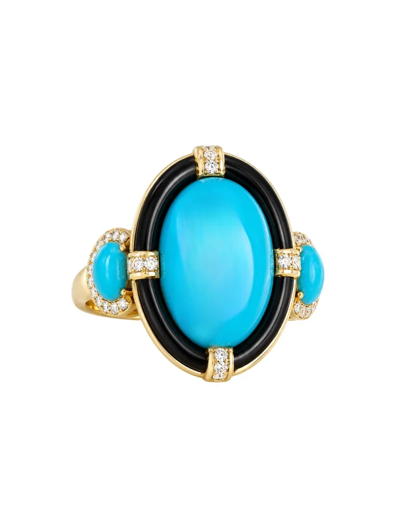 21.24ct Diamond Turquoise Onyx 18K Gold Cocktail Ring 21.24ct Diamond Turquoise Onyx 18K Gold Cocktail Ring