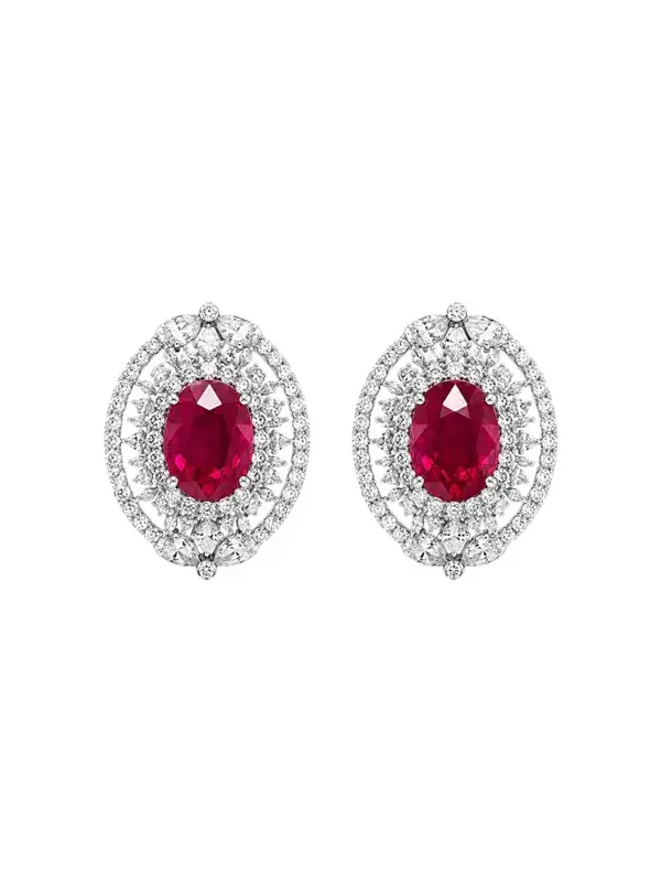 4.01ct Ruby Diamond 18K Gold Halo Earrings
