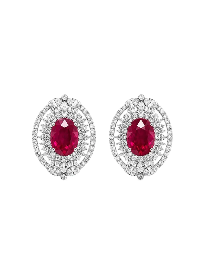 4.01ct Ruby Diamond 18K Gold Halo Earrings 4.01ct Ruby Diamond 18K Gold Halo Earrings