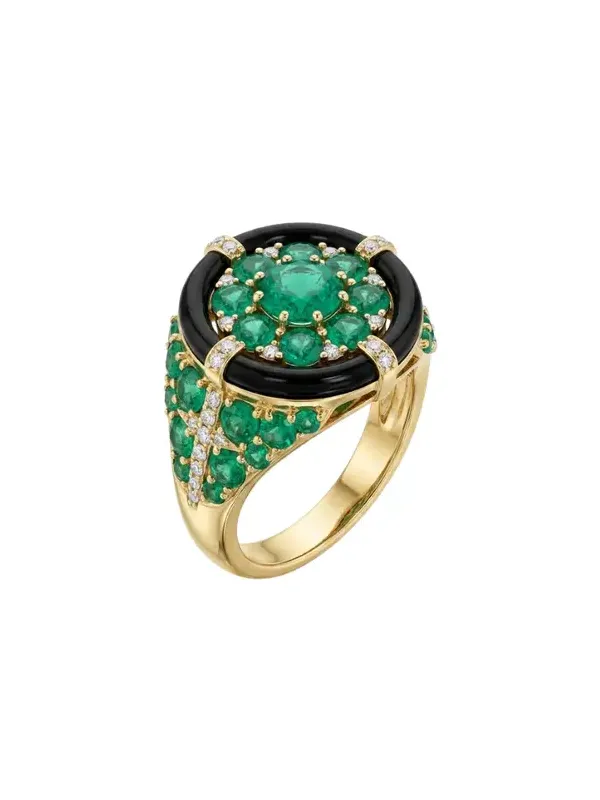 7.19ct Diamond Emerald Onyx 18K Gold Cocktail Ring
