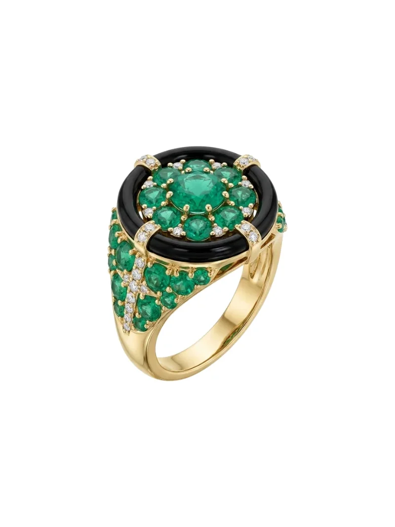 7.19ct Diamond Emerald Onyx 18K Gold Cocktail Ring