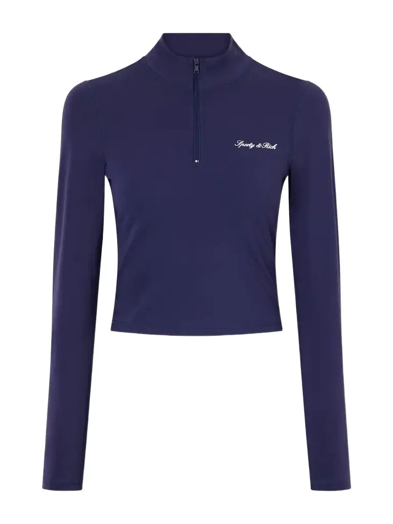 Sporty & Rich Logo-appliquéd Cropped Stretch-jersey Half-zip Jacket | Image 1 Sporty & Rich Logo-appliquéd Cropped Stretch-jersey Half-zip Jacket | Image 1