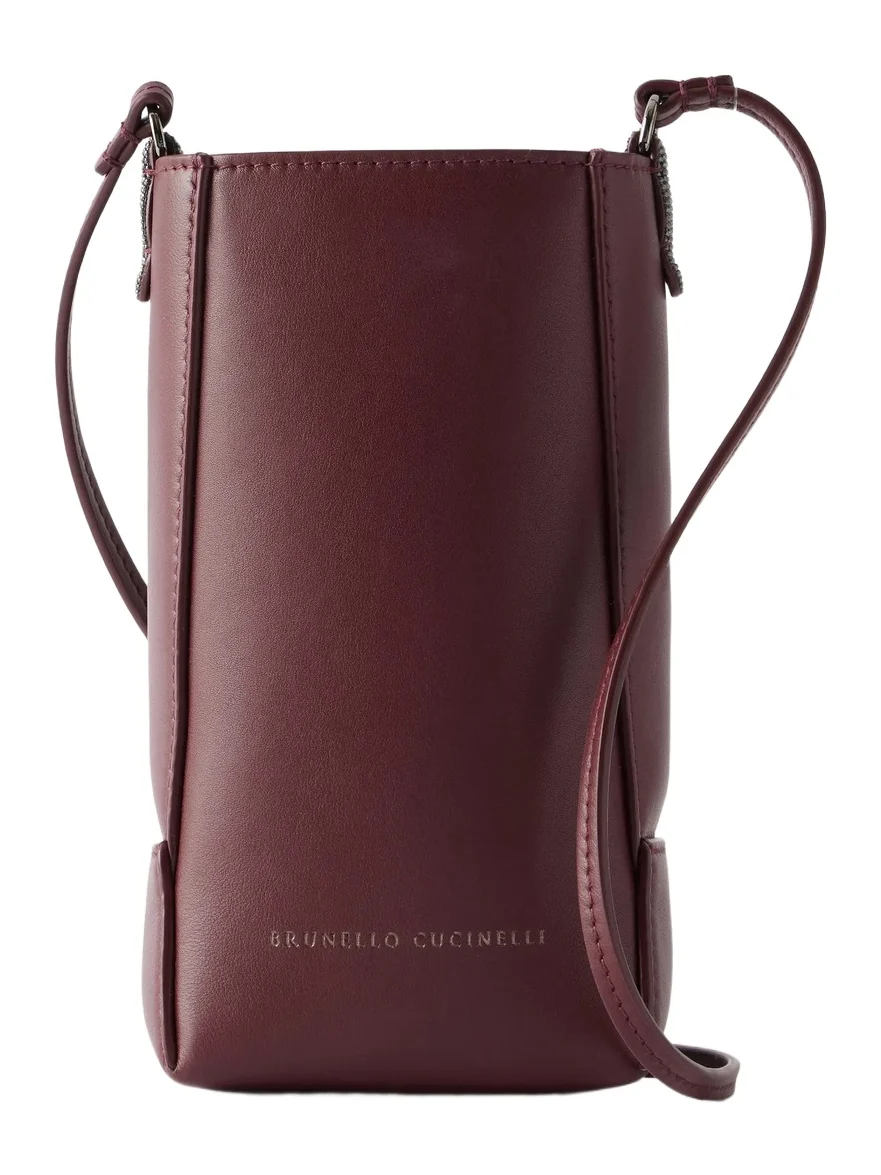 Bead-embellished Leather Pouch