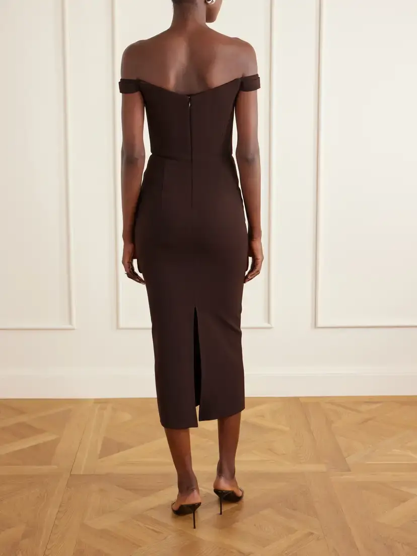 Alex Perry Off-the-shoulder Crepe Midi Dress | Thumbnail 3 Alex Perry Off-the-shoulder Crepe Midi Dress | Thumbnail 3