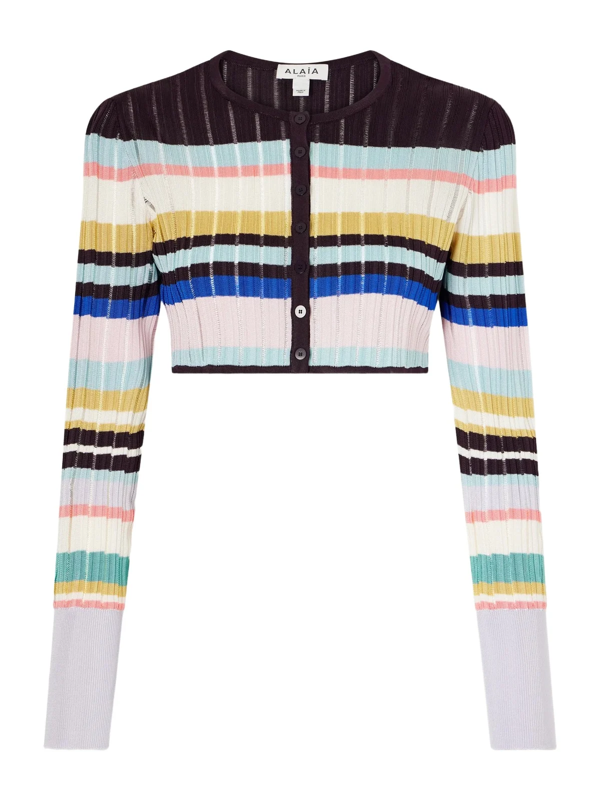 Cropped Striped Ribbed-knit Cardigan