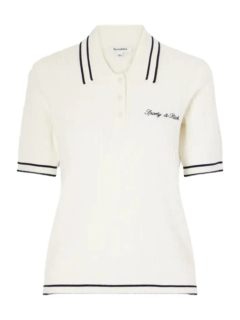 Sporty & Rich Embroidered Cable-knit Polo Shirt | Image 1 Sporty & Rich Embroidered Cable-knit Polo Shirt | Image 1